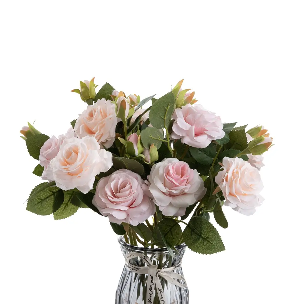 Venda quente Flor Artificial Tecido Rose Única Stem Uma Cabeça E Um Bud Para Fontes Do Casamento
