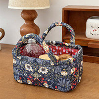 Panier de rangement matelassé vintage à motif floral, mini panier de rangement portable pour bureau, boîte de rangement de bureau avec poignée