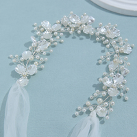 Diadema nupcial de aleación hecha a mano con flores, tocado metálico personalizado para boda con cinta, tiaras de perlas OEM/ODM completas, logotipo personalizado