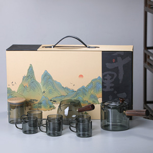 Msh Hộp Quà Tặng ấm trà và tách trà đặt thủy tinh ấm trà với sáu tách trà với xử lý kết hợp kính ấm trà Bộ - Product Image 2