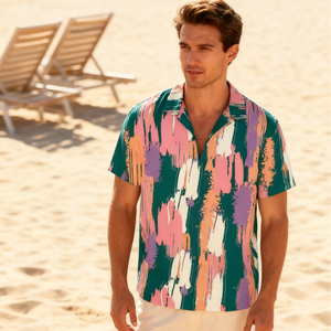 OEMカスタムコットンハワイアン半袖ボタンダウンシャツメンズヨーロッパアメリカサイズビーチメンズプリントシャツハワイ - Product Image 3
