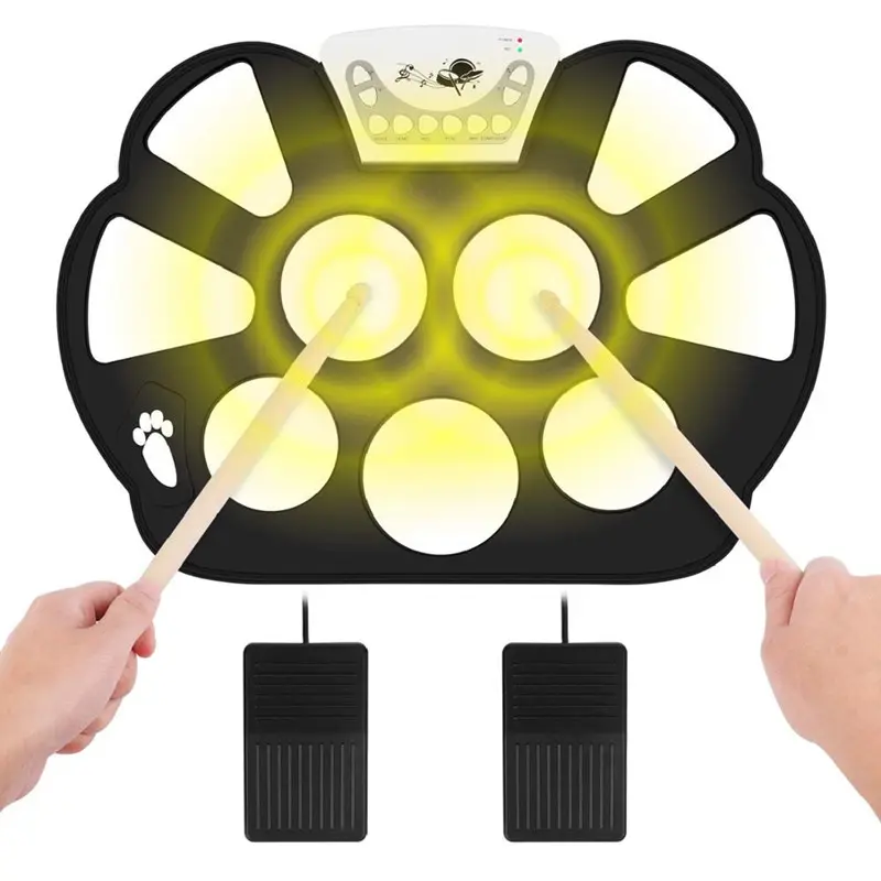 Black Silicone Drum Ket Portable Hand Roll Up Electric Drum Pad