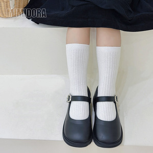 Mumudora ห่วงคู่สำหรับเด็ก, ถุงเท้าผ้าฝ้ายสีทึบครึ่งน่องส้นเท้าฤดูใบไม้ผลิฤดูใบไม้ร่วงสไตล์เกาหลีอินเทรนด์เด็กหญิงเด็กชายโบว์ - Product Image 2