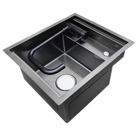 Luxe 2mm d'épaisseur 304 acier inoxydable 450x300x220mm évier encastré fait à la main évier de cuisine noir avec couvercle