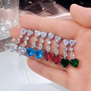 Boucles d'oreilles élégantes en forme de cœur, en argent 925, cristal rubis, bijoux de mariage pour femmes, style romantique, serti de griffes - Product Image 5