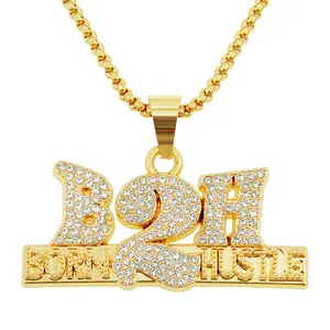2023 Cool Full Diamond Numbers And Letters Pendant Necklace Men's Personalized Accessories