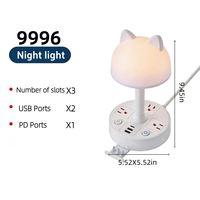 Lámpara de Escritorio con Forma de Cabeza de Gato SUZHERM, Enchufe de 3 Posiciones, 2 Puertos USB, 1 Puerto Tipo C, Enchufe Estándar Americano, Cable de 2 m, Resistente al Fuego