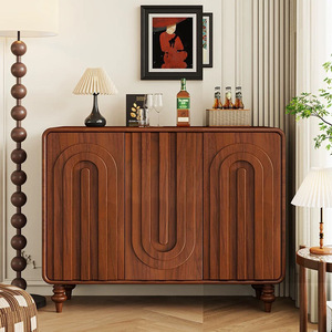Nordic Style <b>Sideboard</b> Cabinet 3 Compartments <b>Walnut</b> Wood Storage Living Room Furniture - Product Image 2