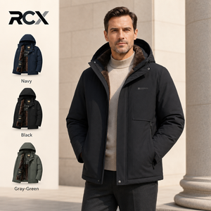 Giacca Invernale da <span class=keywords><strong>Uomo</strong></span> RCX di Alta Qualità, <span class=keywords><strong>Cappotto</strong></span> Lungo Casual Spesso e Caldo con Cappuccio, Chiusura a Zip, <span class=keywords><strong>Collo</strong></span> a Girocollo, Lavorazione Goffrata - Product Image 1