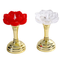 Lampe LED sans flamme à effet vacillant en forme de lotus, bougie électronique dorée pour table de prière bouddhiste et usage religieux