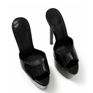 Mules classiques noires brillantes à talon de 18 cm, style 2026, en PU métallisé, pour femmes, chaussures de <span class=keywords><strong>danse</strong></span> à plateforme - Product Image 3