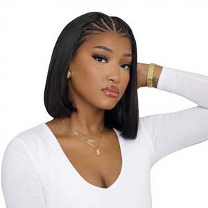 Синтетический парик WIGER 13x4 Straight Bob, без клея, с плетеным кружевным фронтом, 12 дюймов, короткие косички для чернокожих женщин - Product Image 1