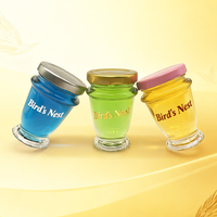 Offre Black Friday : Pot en verre 50 ml à fond épais, forme trophée en V, avec couvercle métallique coloré et bouton de sécurité, pour remplissage à chaud de cubilose