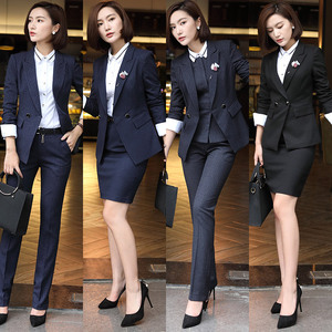 Dames Professionele Pakken Nieuwe Lente Koreaanse Langarm Gestreepte Anti-Kreuk Velours <span class=keywords><strong>Blazer</strong></span> Met Ingesneden Kraag Midi Kantoor Dame - Product Image 2