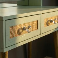 Petit ensemble coiffeuse avec miroir sur pied éclairé 3 modes réglables - MDF durable 31 pouces Vert menthe Design moderne pour chambre à coucher