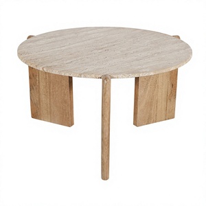 Table basse de luxe en travertin Verona, table basse en travertin et bois de manguier, table centrale Essence Travertine - Product Image 1