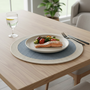 Modern Gray and Brown Braided Cotton <b>Round</b> Solid <b>Placemats</b> Home Use Eco-Friendly Anti-Slip Customizable Divtik Decor - Product Image 3