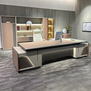 <strong>Vintage</strong> Executive Office Furniture L Shape <strong>Desk</strong> with Led Light and <strong>Metal</strong> Edge Office Table CEO <strong>Desk</strong> - Product Image 3