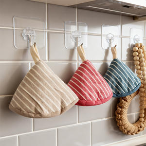 Couvercle de pot triangulaire isolé pour casseroles de cuisine, en fonte émaillée, durable, résistant à la chaleur, rayures beige, rouge et bleu - Product Image 2