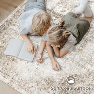 Area <strong>Rug</strong> 8x10 Washable Non-Slip Soft Low Pile Vintage <strong>Boho</strong> Medallion Distressed Retro Indoor <strong>Rug</strong> (Taupe 8'x10') - Product Image 4