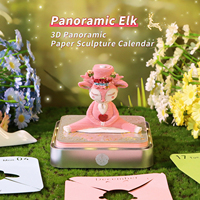 Lampe tactile de bureau Dream Scene, motif Élan méditant, 2027, avec bloc-notes panoramique et bloc-notes en papier découpé motif Cerf rose, pour cadeau de fêtes