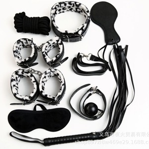 10-piece <b>set</b> of white leopard print leather plush erotic toys for men and women, including <b>bondage</b>, restraint, flirting - Product Image 3