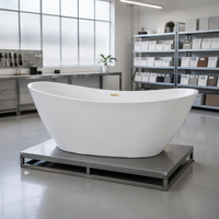 Baignoire autoportante ovale en acrylique CUPC, empilable pour bain intérieur, noir brossé or, avec vidange à débordement et massage à remous