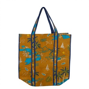 <b>Indian</b> Boho <b>Ethnic</b> Womens Cotton Large Tote <b>Bag</b> Quilted Handmade Striped Long Handle Eco Friendly Daily Beach Tote Exhibition - Product Image 1