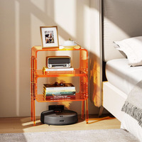 Table basse empilable à deux niveaux en acrylique orange avec pieds, table de rangement ouverte, table d'appoint multifonctionnelle pour chambre à coucher, salon