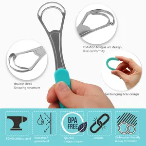 Double Layer Scrapers Tongue Scraper Cleaner With Silicone Handle