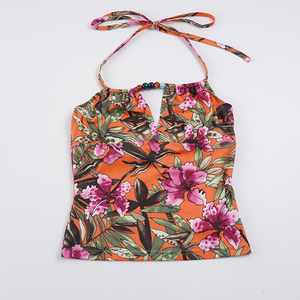 Women's Color-Blocked Floral Print Camisole <b>Top</b> <b>Beaded</b> V-Neck <b>Top</b> with Adjustable Shoulder Straps Summer Daily Wear 2026 New - Product Image 6