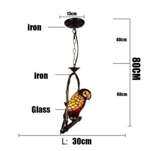 Châu Âu Nông Thôn Retro Màu Đỏ Parrot Chim Hành Lang Ban Công Pendent Đèn Tiffany Trần Mặt Dây Chuyền Đèn Cho Phòng Khách Phòng Ngủ Khách Sạn - Product Image 6