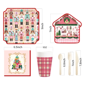 DAMAI Christmas Customized Nutcracker <b>Pattern</b> Party Tableware Set Disposable Christmas <b>Paper</b> Plaid Plate Cup Napkins Decoration - Product Image 6