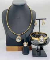 Ensemble de bijoux en acier inoxydable 316L : collier, boucles d'oreilles, bague et bracelet avec chaîne et zircon cubique rose en forme de goutte, pour femme, vente en gros, personnalisable OEM