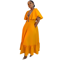 2025 nouveau Style européen et américain col en v manches à volants robe plissée grande taille coupe ajustée avec poches grande taille tenue décontractée