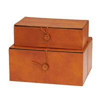 Boîtes à bijoux et à maquillage en bois MDF en similicuir marron et noir, ensemble de 2 pièces avec doublure en daim, coutures apparentes et fermeture à cordon