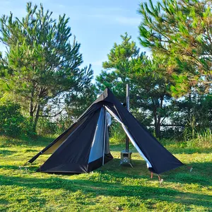 गर्म तम्बू डेरा डाले हुए चिमनी छेद के साथ वयस्कों के लिए आउटडोर Ultralight पिरामिड टीपी तम्बू स्टोव खिड़की 1 व्यक्ति Teepee तम्बू