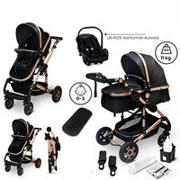 Poussette de luxe 3-en-1 multifonctionnelle pour nouveau-né, système de voyage de haute qualité