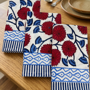 Serviette carrée vintage brodée et imprimée à la main en coton 100% pur, motif floral bleu, personnalisable, écologique, vente chaude - Product Image 2