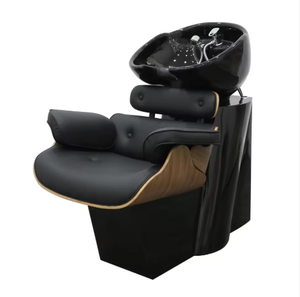 Juego de Muebles de Salón Modernos en Negro, Cuero Sintético de PU, Incluye Silla de Lavado de Cabello con Lavabo Negro y Carrito de Barbería - Product Image 5