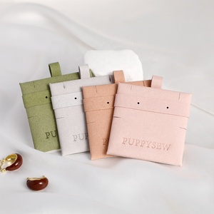 กระเป๋าใส่เครื่องประดับกำมะหยี่สีชมพูพีช PUPPYSEW พร้อมแผ่นไมโครไฟเบอร์ด้านใน กระเป๋าใส่เครื่องประดับแบบกระดุมแป๊ก พร้อมแผ่นรองด้านใน กระเป๋าใส่สร้อยคอ - Product Image 4