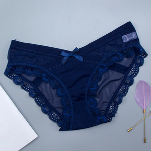 XX591 culotte en maille de coton confortable pour femmes slip en dentelle taille basse chaud Transparent Sexy mince sans marque méthode de tissage tricoté - Product Image 2