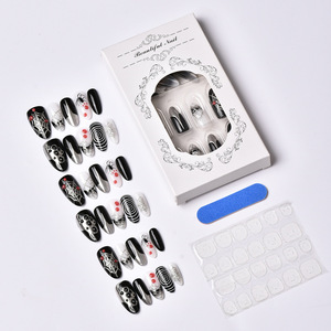 30 faux ongles en forme d'amande, motif toile d'araignée 3D, strass et gouttes de sang, réutilisables, pour manucure DIY, pour fête à thème, Halloween - Product Image 3