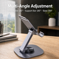 Support de téléphone en métal, rotation à 360 degrés, support de bureau pliable, compatible avec les téléphones et tablettes, design en plaque d'acier au carbone