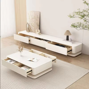 Mueble de TV Moderno y Lujoso, Juego de Mesa de Centro con Superficie de Piedra Blanca para Sala de Estar de Hotel, Mueble Elegante para el Centro de la Sala - Product Image 3