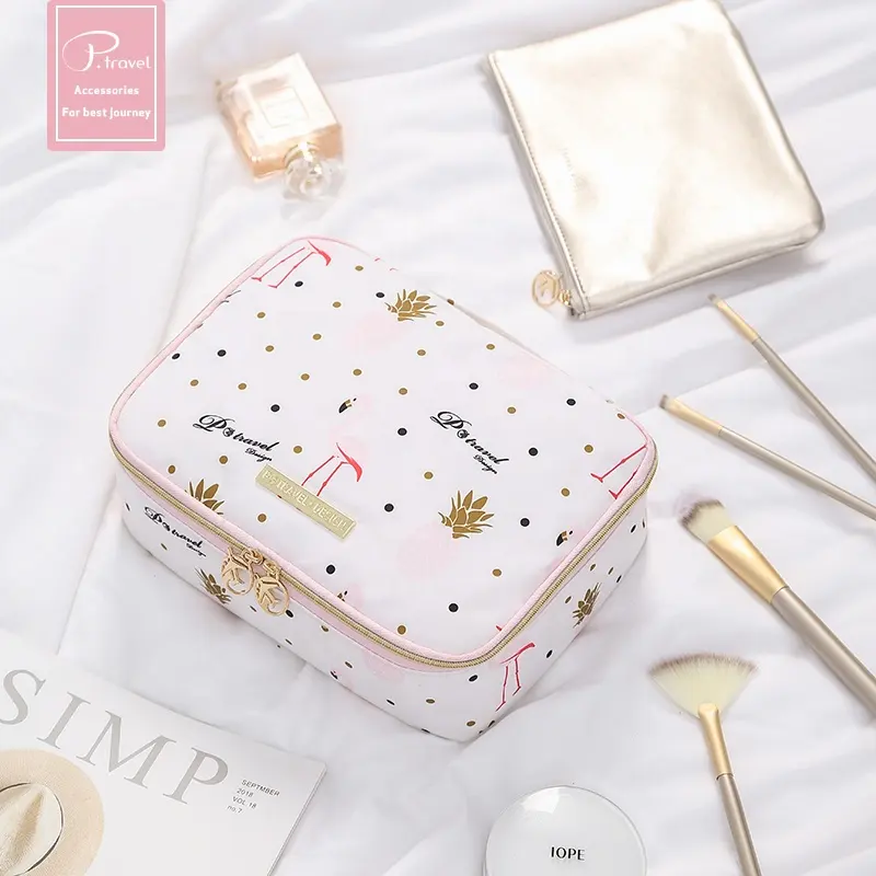 Tas Kosmetik Bepergian Tas Riasan Ritsleting Poliester Tas Penyimpanan Kuas Makeup Kecantikan