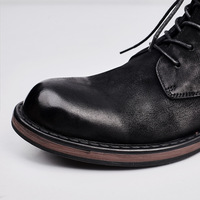 Bottes Chelsea vintage en cuir véritable pour homme, mi-mollet, à lacets, tendance, semelle extérieure en caoutchouc antidérapante, pour l'hiver, rehaussantes