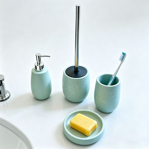 Juego de Accesorios de Baño de <span class=keywords><strong>Resina</strong></span> con Efecto Mármol Verde Menta, Incluye Dispensador de Jabón, Portaescobillas, Vaso y Jabonera - Product Image 4