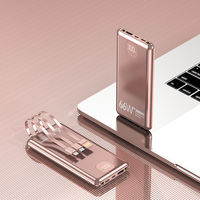 Batterie externe ultra-fine 10000mAh avec charge rapide 20W, 4 câbles intégrés, Micro USB, technologie GaN, écran LED, portable