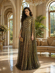 <span class=keywords><strong>Abito</strong></span> da Sera di Lusso con Maniche Lunghe, Abaya Etnica per Donne Musulmane, Alta Qualità con Paillettes e Diamanti, Vestito da Festa Jalabiya - Product Image 2